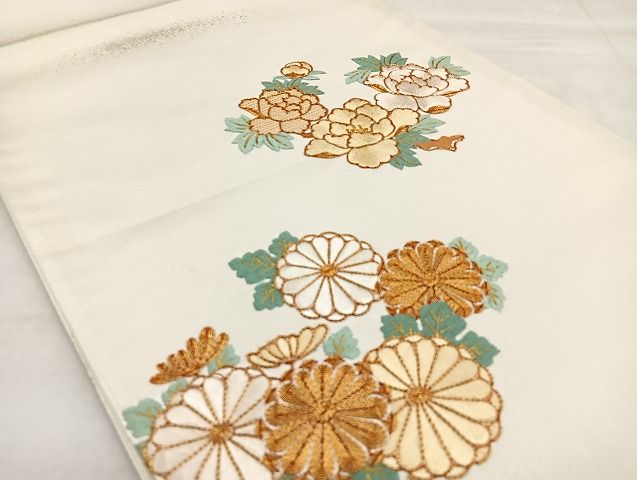 平和屋着物■太鼓柄袋帯 総刺繍 菊牡丹文 金糸 逸品 BAAI7932ea