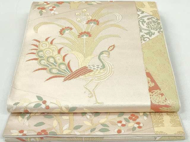 平和屋着物◎六通柄 本袋帯 切嵌孔雀花文 切金錦 逸品 DAAH7006ea
