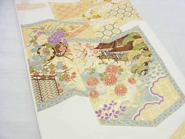 平和屋着物◎六通柄袋帯 唐織 風景屏風花文 金糸 逸品 BAAI5965jm