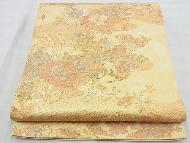 平和屋着物◎西陣 宮田織物謹製 六通柄袋帯 花鳥文 金糸 逸品 BAAI5952jm