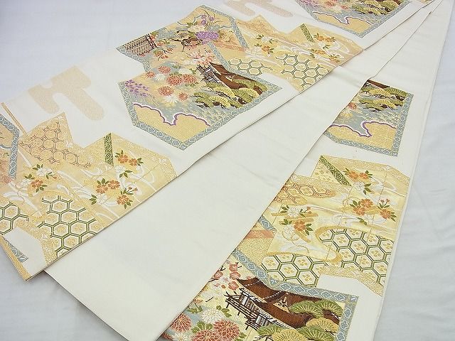 平和屋着物◎六通柄袋帯 唐織 風景屏風花文 金糸 逸品 BAAI5965jm