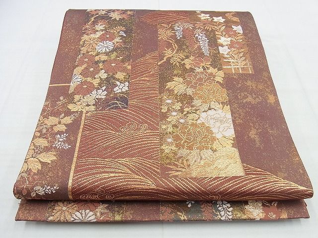 平和屋着物◎六通柄袋帯 短冊花鳥文 金糸 逸品 BAAI5971jm