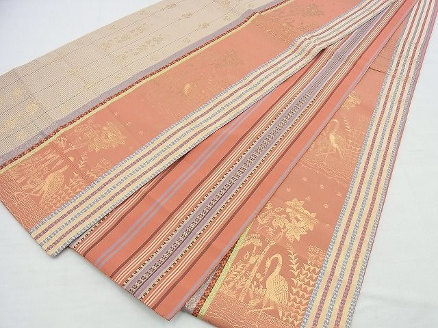 平和屋着物◎六通柄袋帯 琳派花鳥間道 金糸 逸品 BAAI5970jm