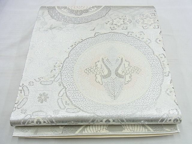 平和屋着物◎六通柄袋帯 唐織 正倉院双鶴文 銀糸 逸品 BAAI5994jm