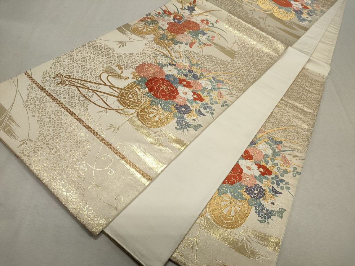 平和屋着物◎六通柄袋帯 唐織 花車文 金糸 逸品 CAAG5390ak