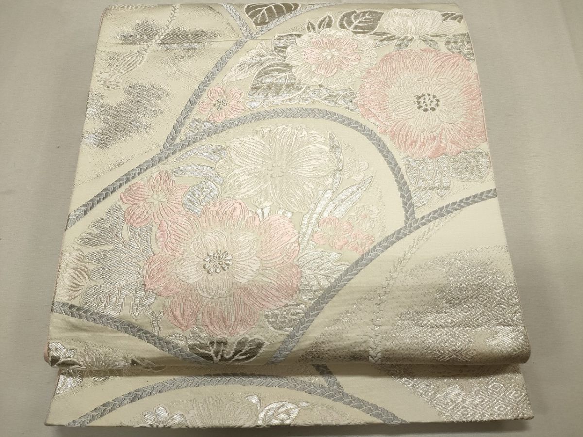 平和屋着物◎六通柄袋帯 唐織 花文 銀糸 逸品 CAAG5397ak
