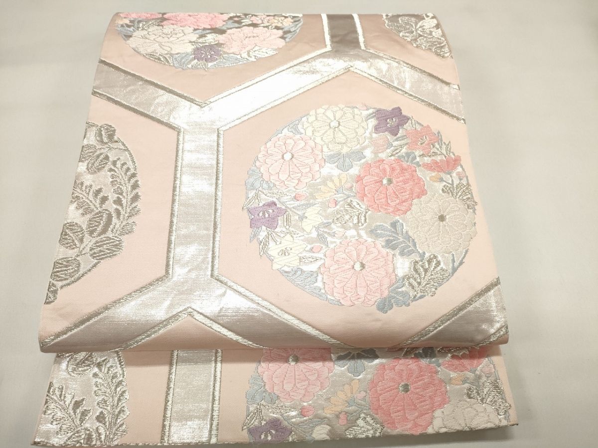 平和屋着物◎六通柄袋帯 唐織 亀甲花丸文 銀糸 逸品 CAAG5444ak