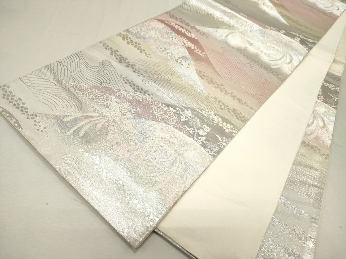 平和屋着物◎六通柄袋帯 立波鳳凰花文 銀糸 逸品 CAAG5435ak
