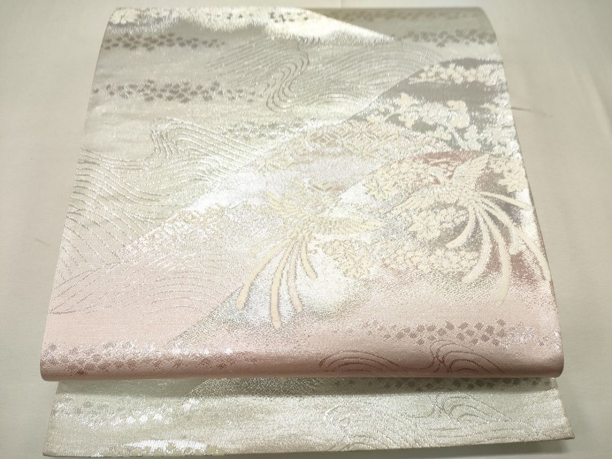 平和屋着物◎六通柄袋帯 立波鳳凰花文 銀糸 逸品 CAAG5435ak