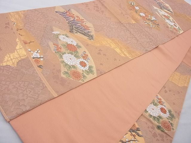 平和屋着物◎六通柄袋帯 唐織 琳派扇面文様 金糸 逸品 BAAI6399cm