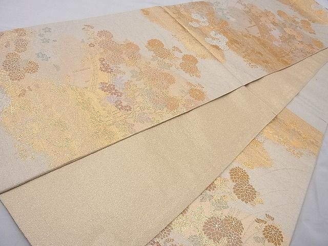 平和屋着物◎佐賀錦 六通柄袋帯 唐織 渡橋秋草文 金糸 逸品 BAAI6397cm