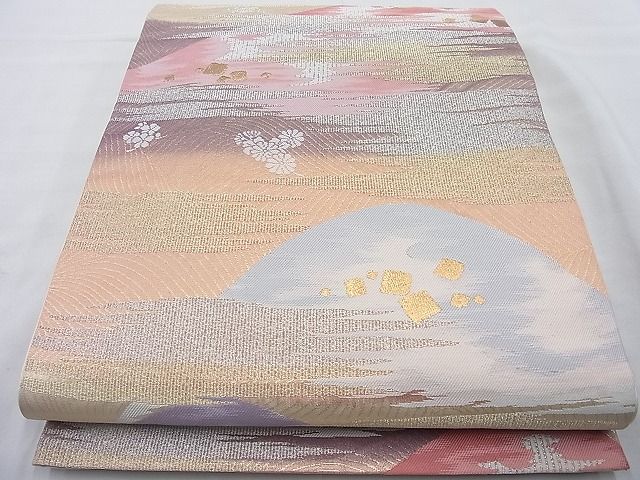 平和屋着物◎六通柄袋帯 箔散らし遠山霞文 金糸 逸品 BAAI6832cm