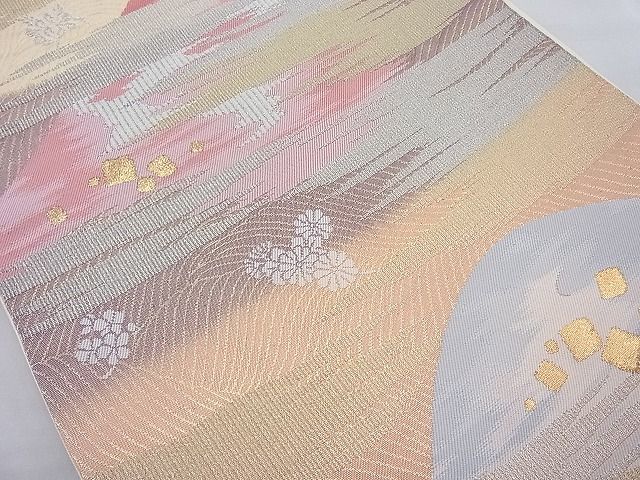 平和屋着物◎六通柄袋帯 箔散らし遠山霞文 金糸 逸品 BAAI6832cm