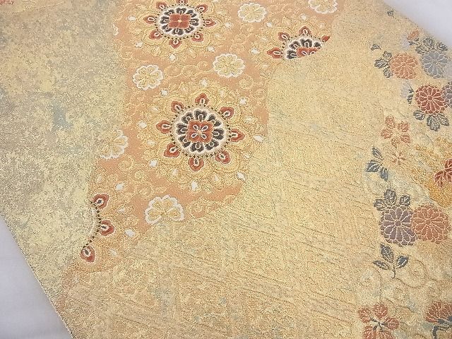 平和屋着物◎六通柄袋帯 唐織 銀紫煌 道長小紬華文 金糸 逸品 BAAI6854cm