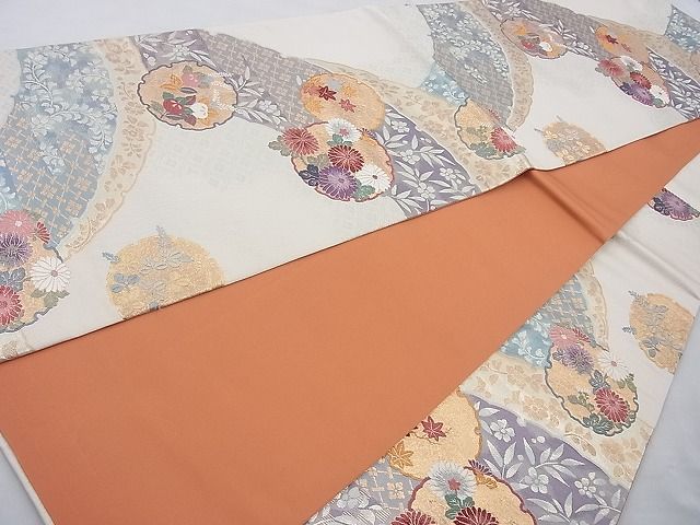 平和屋着物◎六通柄袋帯 唐織 清華有職文 絵染錦 金糸 逸品 BAAI6872cm