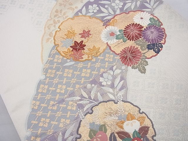 平和屋着物◎六通柄袋帯 唐織 清華有職文 絵染錦 金糸 逸品 BAAI6872cm