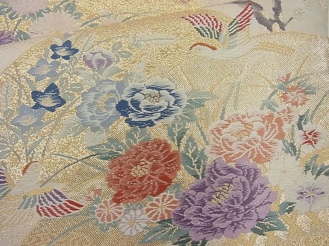 平和屋着物◎六通柄袋帯 唐織 遠山流水花鳥文 金糸 逸品 BAAI6879cm
