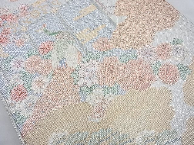 平和屋着物◎宝舞本佐賀錦 六通柄袋帯 孔雀几帳花文 九百錦 金銀糸 逸品 BAAI6892cm