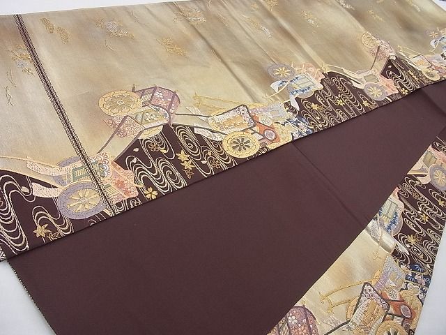 平和屋着物◎六通柄袋帯 唐織 御所車吹き寄せ文 金糸 逸品 BAAI6922cm