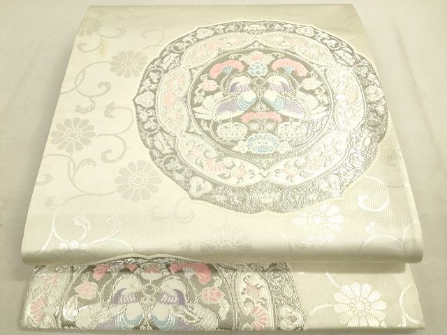 平和屋着物◎六通柄袋帯 向い鳥正倉院花文 銀糸 逸品 DAAG7835rt