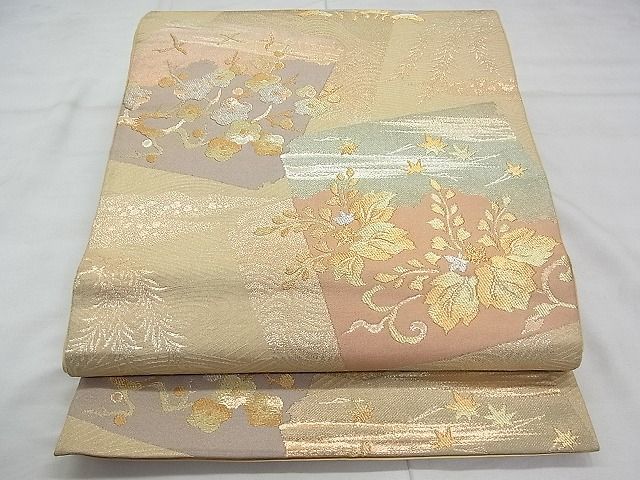 平和屋着物◎六通柄袋帯 色紙取琳派文様 金銀糸 逸品 BAAI5674qt