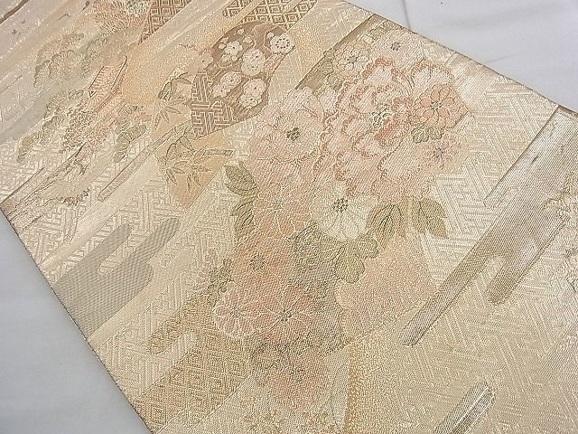 平和屋着物◎佐賀錦 六通柄袋帯 エ霞地紙花文 金糸 逸品 BAAI5696qt
