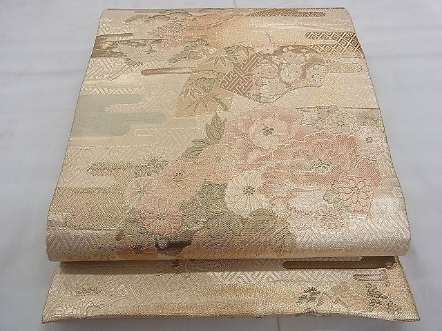 平和屋着物◎佐賀錦 六通柄袋帯 エ霞地紙花文 金糸 逸品 BAAI5696qt