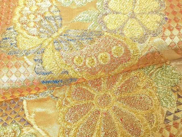 平和屋着物■佐賀錦 両面六通柄袋帯 花蝶丸文 金銀糸 逸品 DAAH6108sf