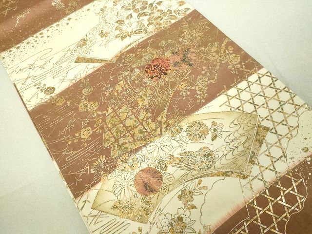 平和屋着物■西陣 全通柄袋帯 地紙花鳥文 金銀彩 逸品 DAAH6116sf