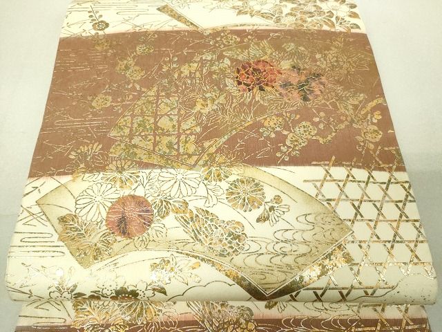 平和屋着物■西陣 全通柄袋帯 地紙花鳥文 金銀彩 逸品 DAAH6116sf