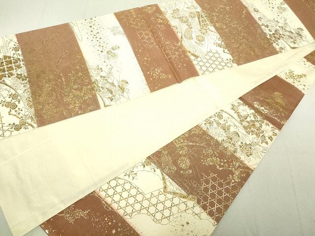 平和屋着物■西陣 全通柄袋帯 地紙花鳥文 金銀彩 逸品 DAAH6116sf