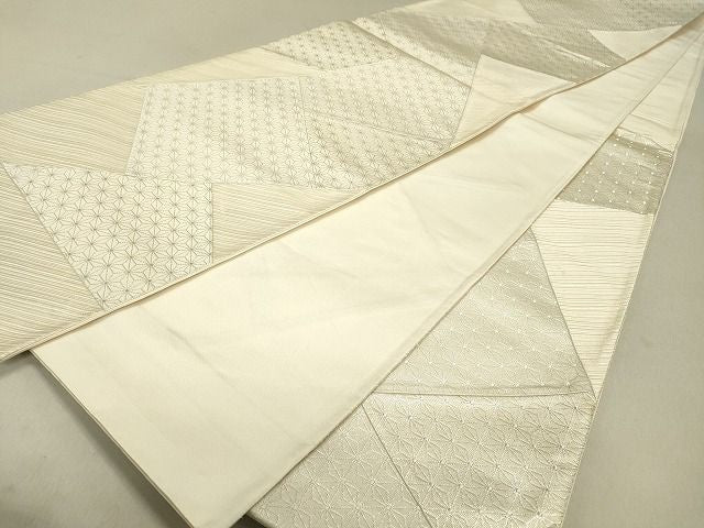 平和屋着物◎西陣 六通柄袋帯 切嵌 麻の葉文 銀糸 逸品 DAAG4823fe