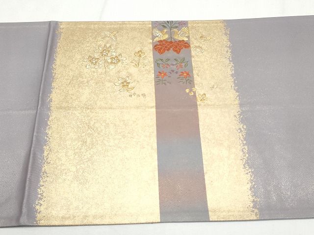 平和屋着物■袋帯 総刺繍 短冊向かい鳥花文 金糸 引箔 逸品 CAAH9211hy