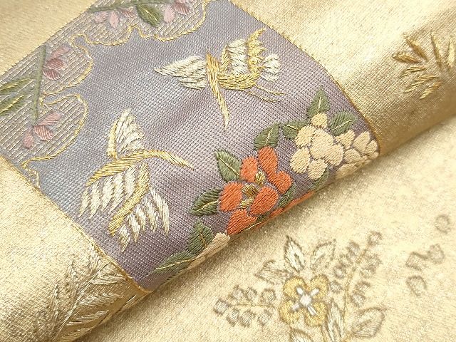 平和屋着物■袋帯 総刺繍 短冊向かい鳥花文 金糸 引箔 逸品 CAAH9211hy