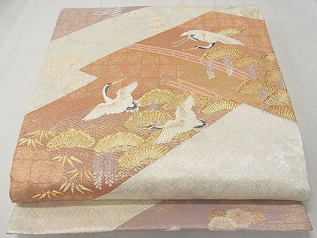 平和屋着物◎六通柄袋帯 飛鶴流水草花文 金糸 逸品 CAAH2001dx