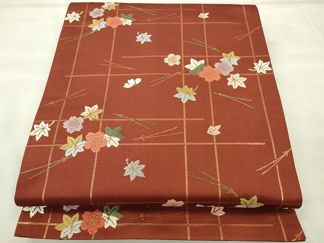 平和屋着物◎全通柄袋帯 草花文 金糸 逸品 CAAE7411in