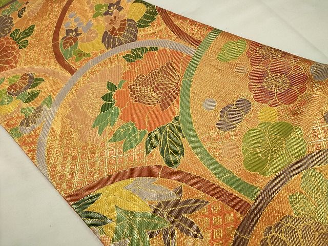 平和屋着物◎佐賀錦 六通柄袋帯 草花文 金糸 逸品 CAAE7397in
