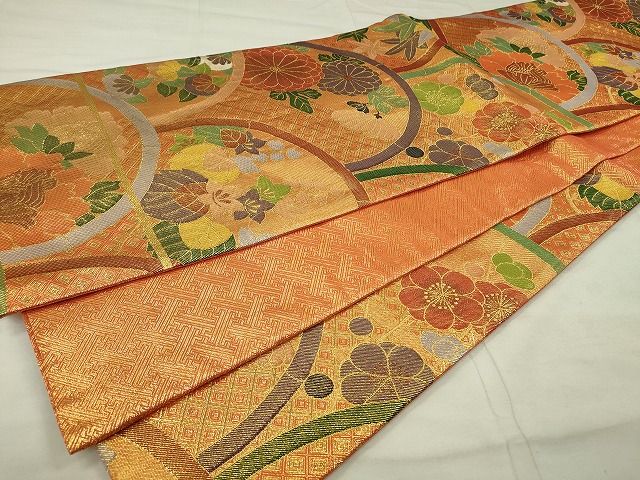 平和屋着物◎佐賀錦 六通柄袋帯 草花文 金糸 逸品 CAAE7397in