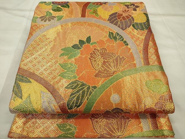 平和屋着物◎佐賀錦 六通柄袋帯 草花文 金糸 逸品 CAAE7397in
