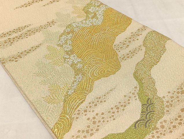 平和屋着物◎民綴れ 六通柄袋帯 道長箔散らし松文 プラチナ箔 正絹 逸品 AAAK5128Bdt