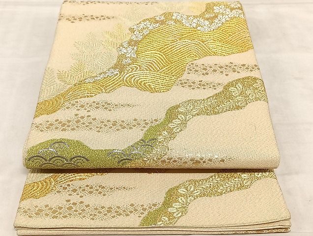 平和屋着物◎民綴れ 六通柄袋帯 道長箔散らし松文 プラチナ箔