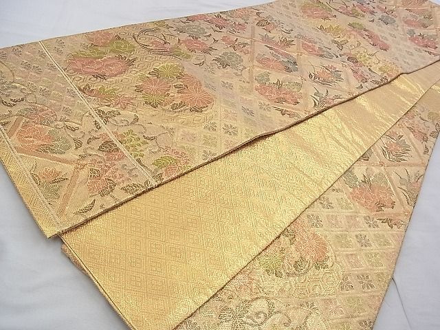 平和屋着物◎佐賀錦 六通柄袋帯 草花文 金糸 逸品 BAAI2205wk