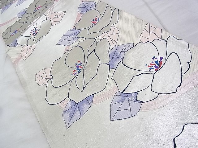 平和屋着物◎六通柄袋帯 唐織 草花文 銀糸 逸品 BAAI2215wk