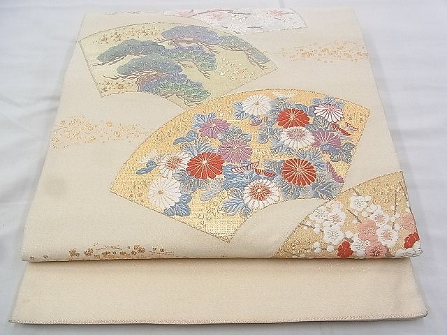 平和屋着物◎綴れ 太鼓柄袋帯 唐織 麗華吉祥扇面文 金糸 逸品