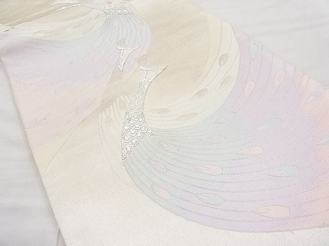 平和屋着物◎六通柄袋帯 唐織 孔雀 銀糸 逸品 BAAI9384sa