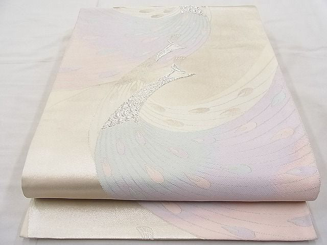 平和屋着物◎六通柄袋帯 唐織 孔雀 銀糸 逸品 BAAI9384sa