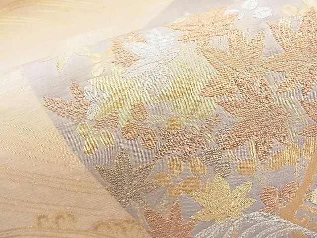 平和屋着物◎太鼓柄袋帯 流水秋草文 金銀糸 逸品 BAAI9411sa