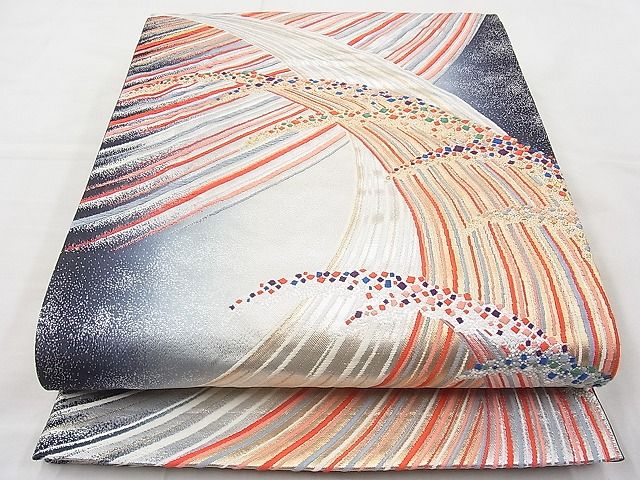 平和屋着物◎六通柄袋帯 唐織 立波文様 金銀糸 逸品 BAAI9432sa
