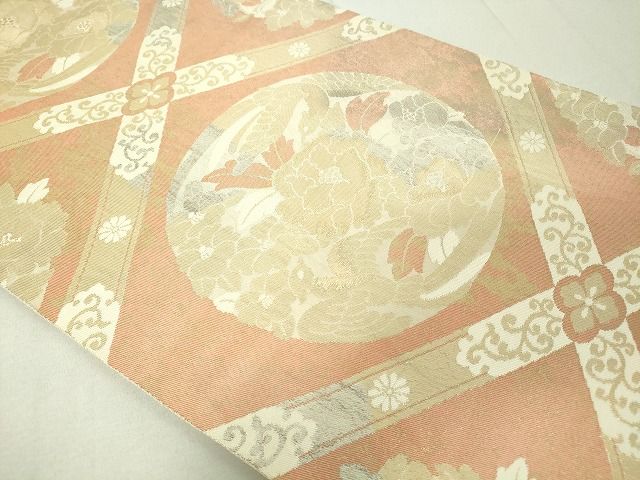 平和屋着物◎西陣 服部織物謹製 六通柄袋帯 こはく錦 天井花丸文 二重箔織 金銀糸 逸品 DAAH9070mz