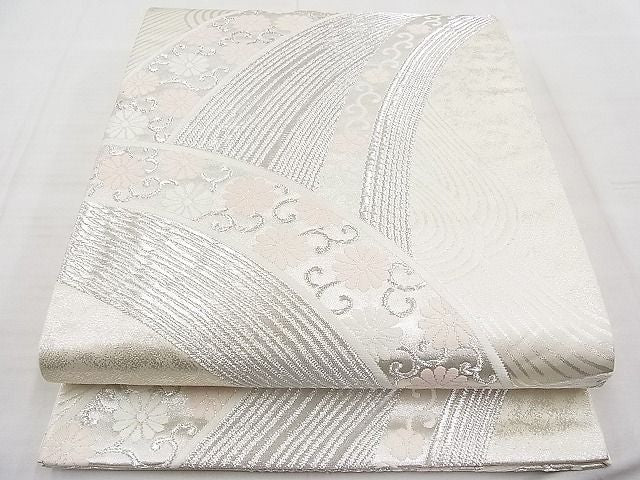 平和屋着物◎六通柄袋帯 唐織 青海波花唐草文 銀糸 逸品 BAAI9463sa